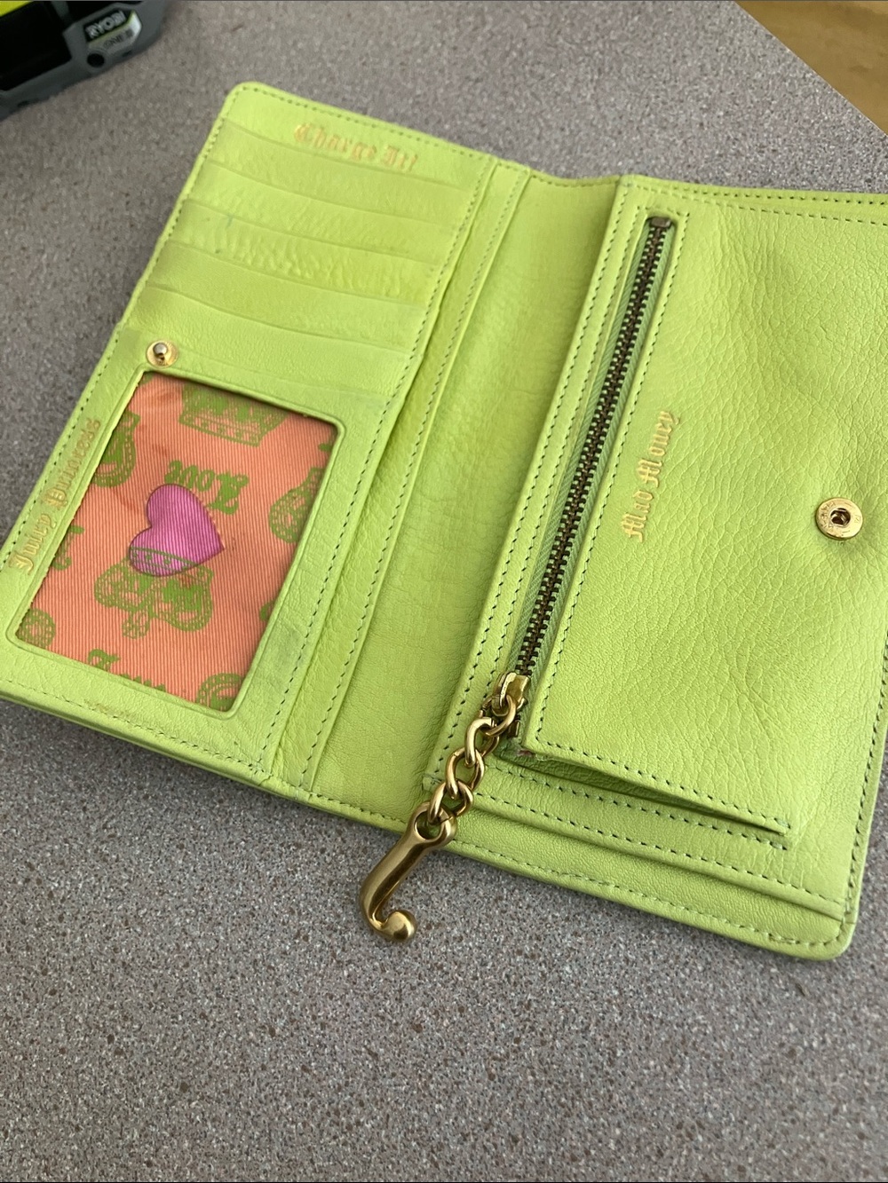Juicy Couture Pink Terry Cloth Wallet with Lime Green Embroidery and leather - Picture 2 of 10